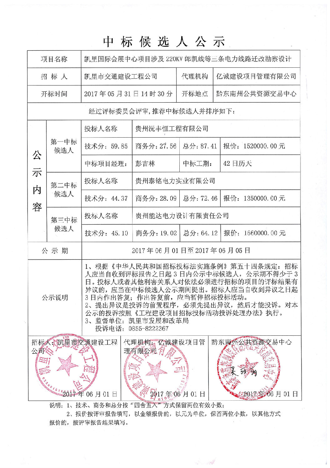 中標候選人公示