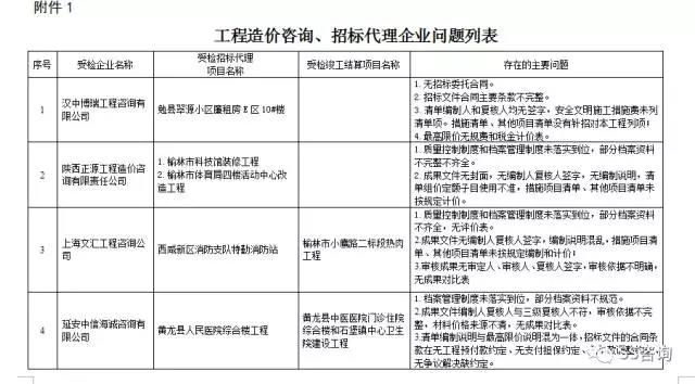 工程造價咨詢、招標(biāo)代理企業(yè)問題列表