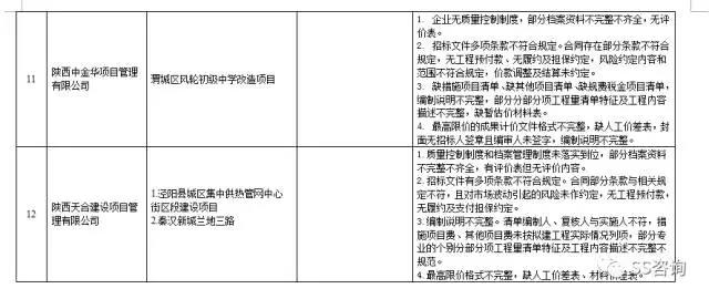 工程造價咨詢、招標(biāo)代理企業(yè)問題列表