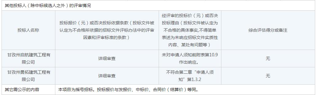 其他投標(biāo)人（除中標(biāo)候選人之外）的評審情況